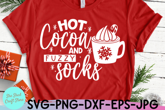 Hot Cocoa and Fuzzy Socks Christmas SVG Graphics for Crafts