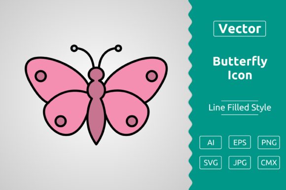 Vector Butterfly Filled Outline Icon Graphics