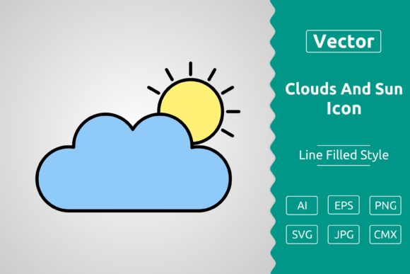 Vector Clouds and Sun Filled Outline Graphics