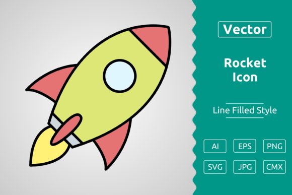 Vector Rocket Filled Outline Icon Graphics
